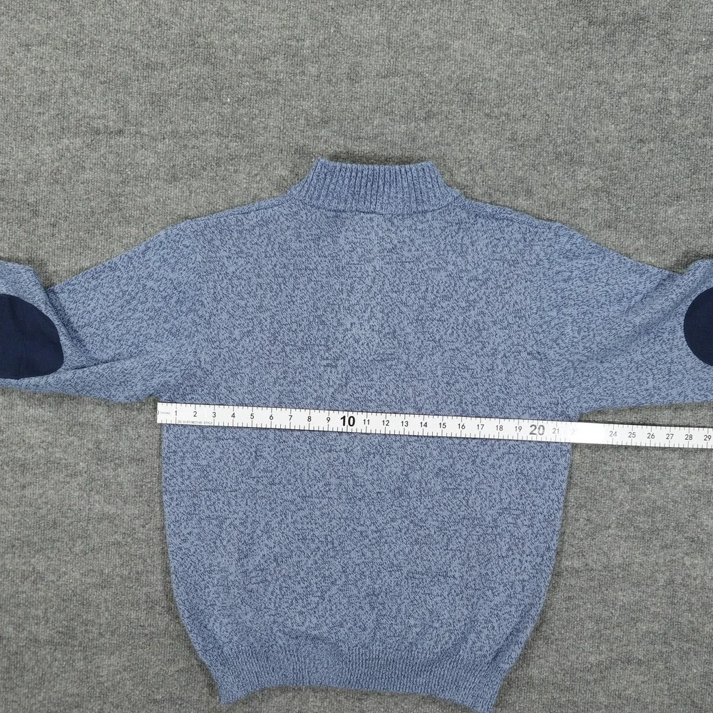 Norm Thompson Sweater Mens Medium Blue 1/4 Zip Mock Neck Elbow Patches Cotton